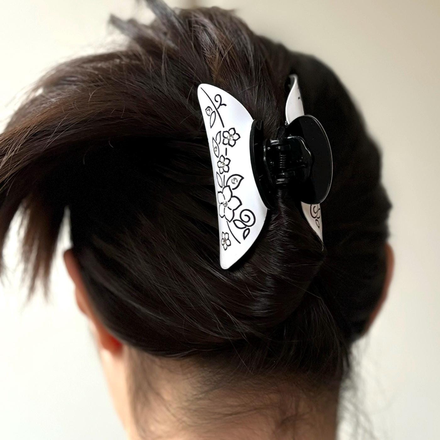 Pince à cheveux fleur cristaux 8 cm - Blanc