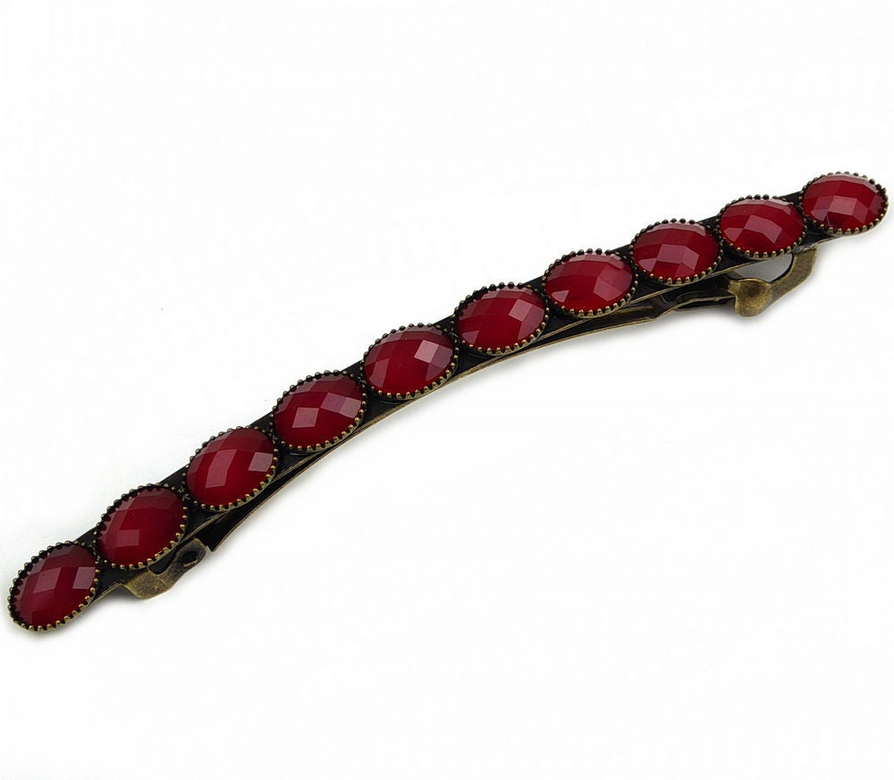 Barrette cheveux longue avec perles à facette vintage 9cm