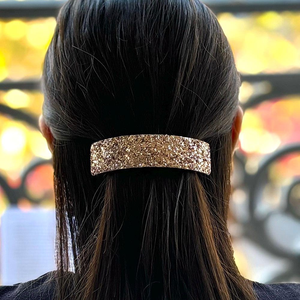Barrette cheveux paillette 9.5cm, accessoire cheveux - doré, or rose, marron