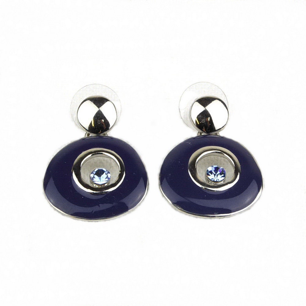 Boucles d'oreilles pendantes émail et cristaux - bleu