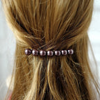Barrette cheveux 8.5cm perles nacré marron