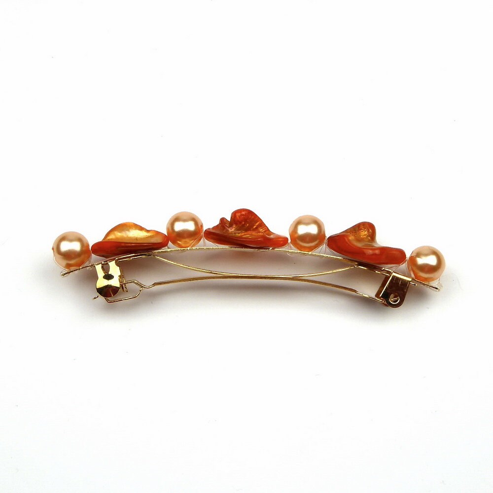 Barrette Cheveux Perles Nacre Coquillage 8cm, monture dorée