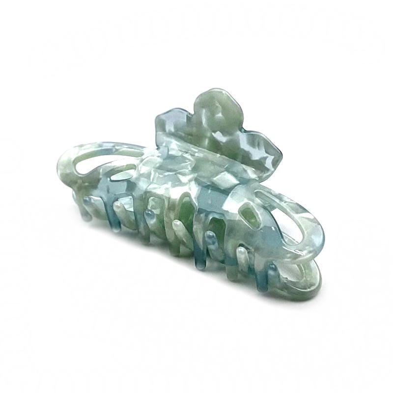 Pince crabe acétate nacrée – Fait main 8 cm | vert eau