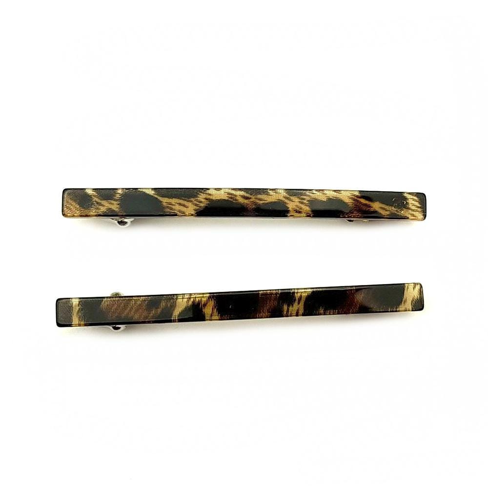 Barrettes cheveux fine fait main 7cm leopard - Lot de 2