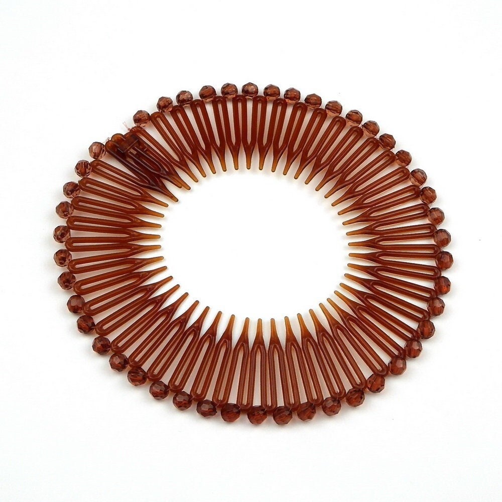 Serre tête souple zigzag perlé - marron