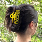 Pince à cheveux "Love" 8,5cm en acétate jaune, qualité premium, Made in France