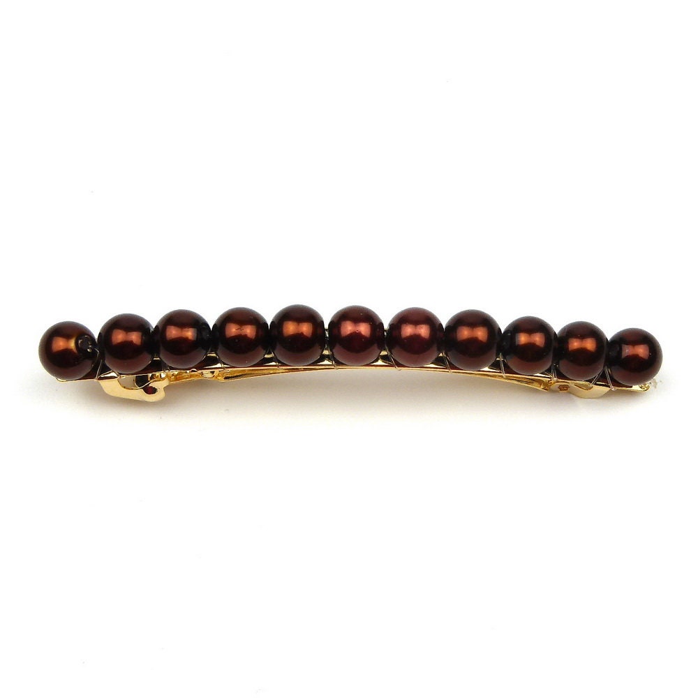 Barrette cheveux 8cm, perles nacrées marron
