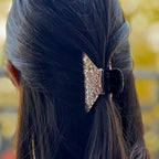 pince cheveux crabe courbe fantaisie ornée de paillettes or rose