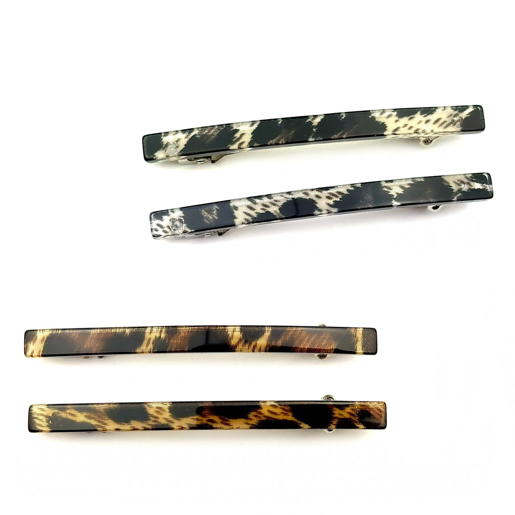 Barrettes cheveux fine fait main 7cm motif leopard