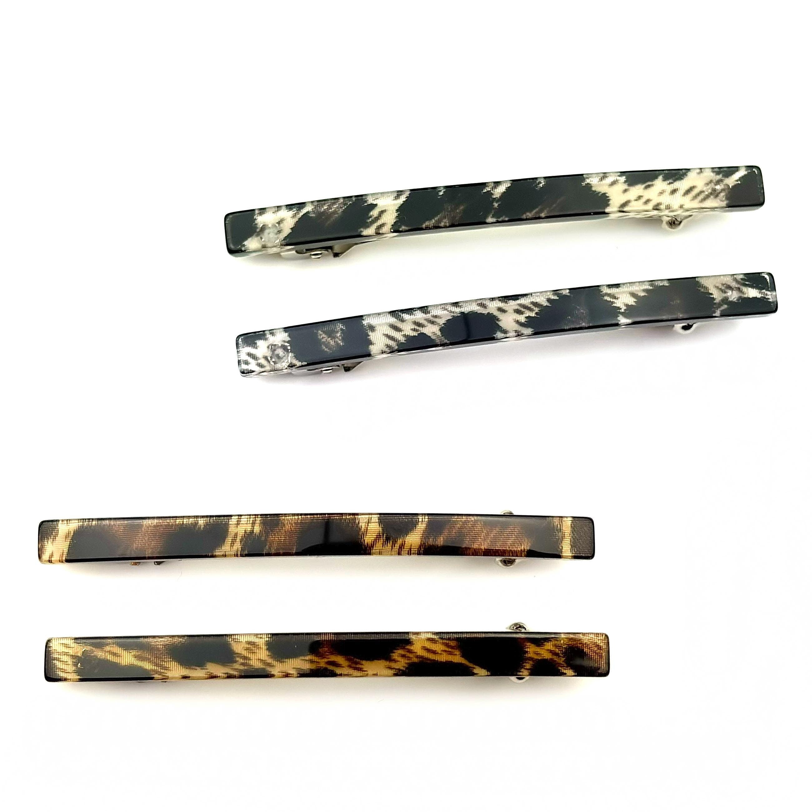 Barrettes cheveux fine fait main 7cm motif leopard
