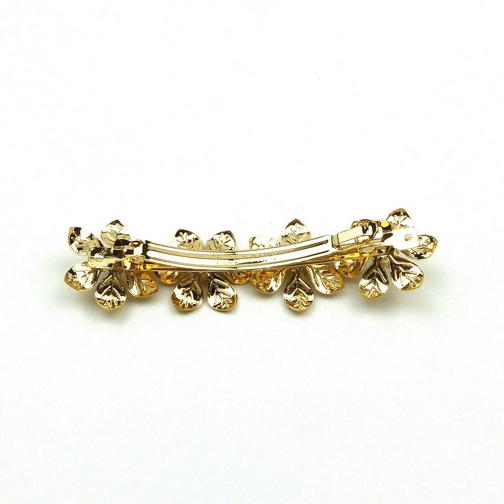 Barrette cheveux fleurs et strass en métal doré pour mariage, cheveux fins