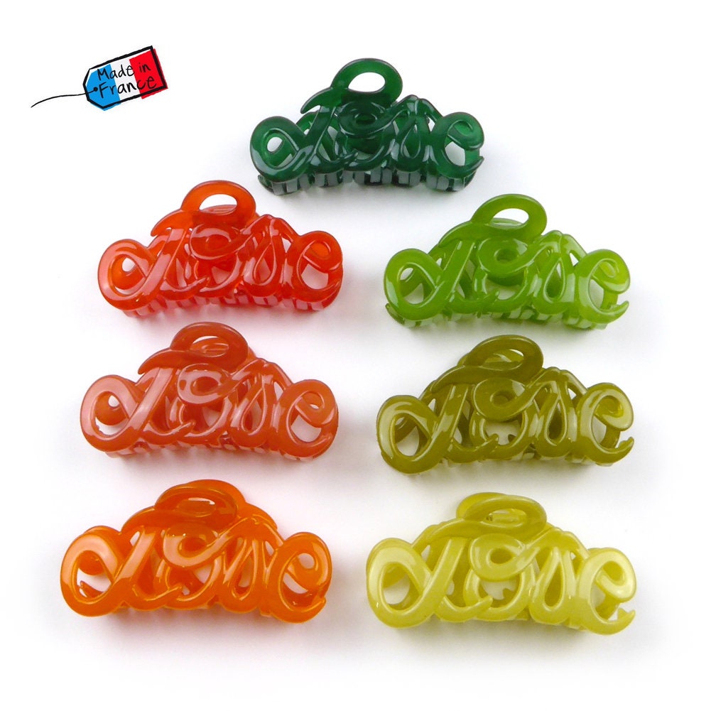 Pince à cheveux "Love" 8,5cm en acétate, qualité premium, Made in France