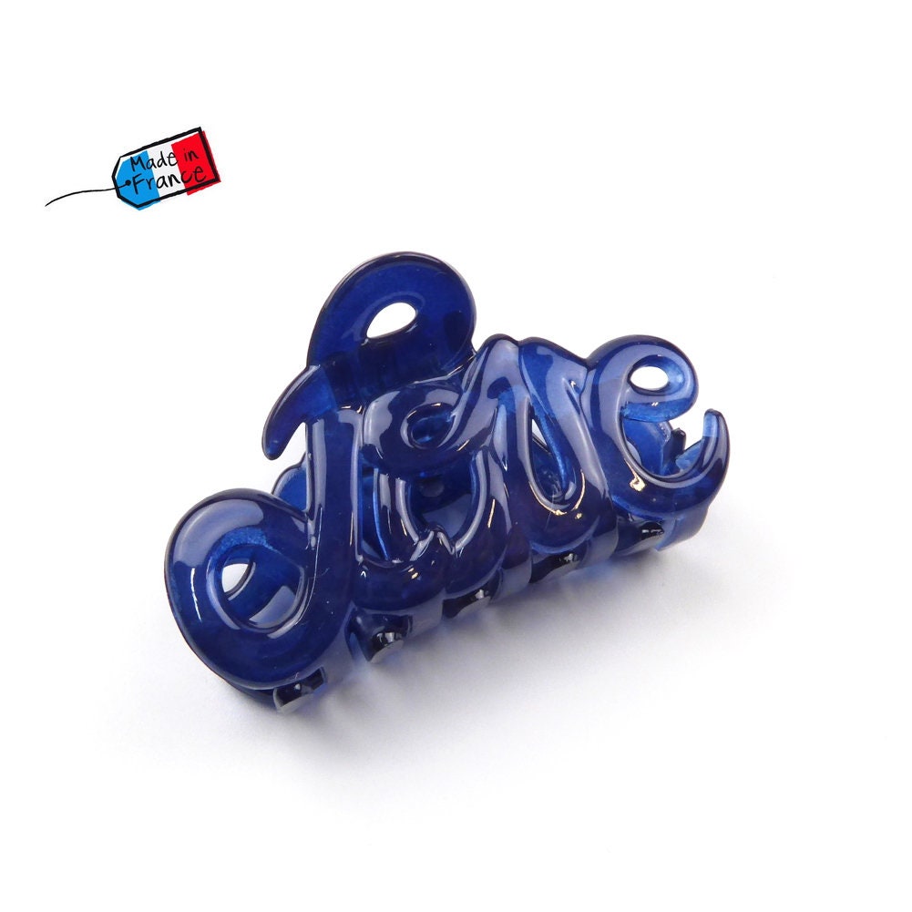 Pince à cheveux "Love" 5,5cm en acétate, marine, qualité premium, Made in France