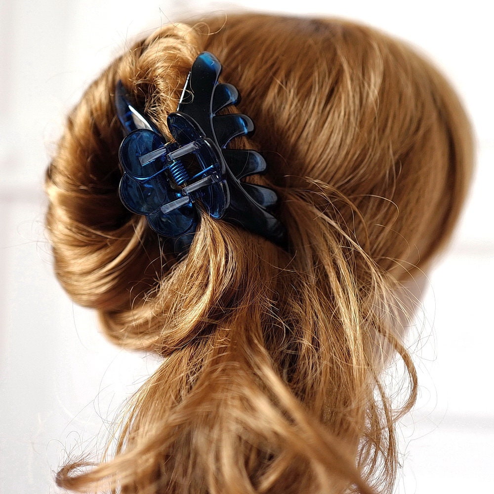 Pince crabe cheveux épais 9.5cm bleu verni