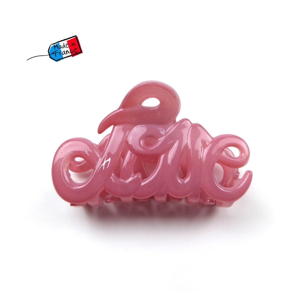 Pince à cheveux "Love" 5,5cm en acétate, rose, qualité premium, Fabrication française