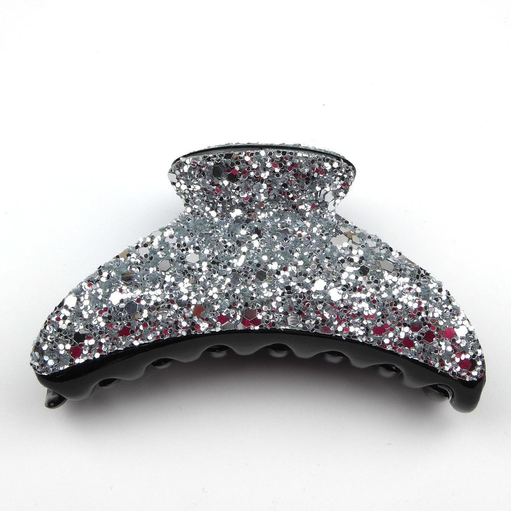Pince à cheveux crabe 9cm recouverte de paillettes argentées