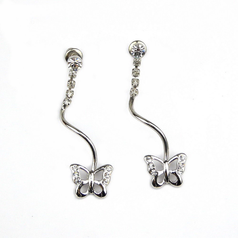 Boucle d'oreille pendant papillon cristal