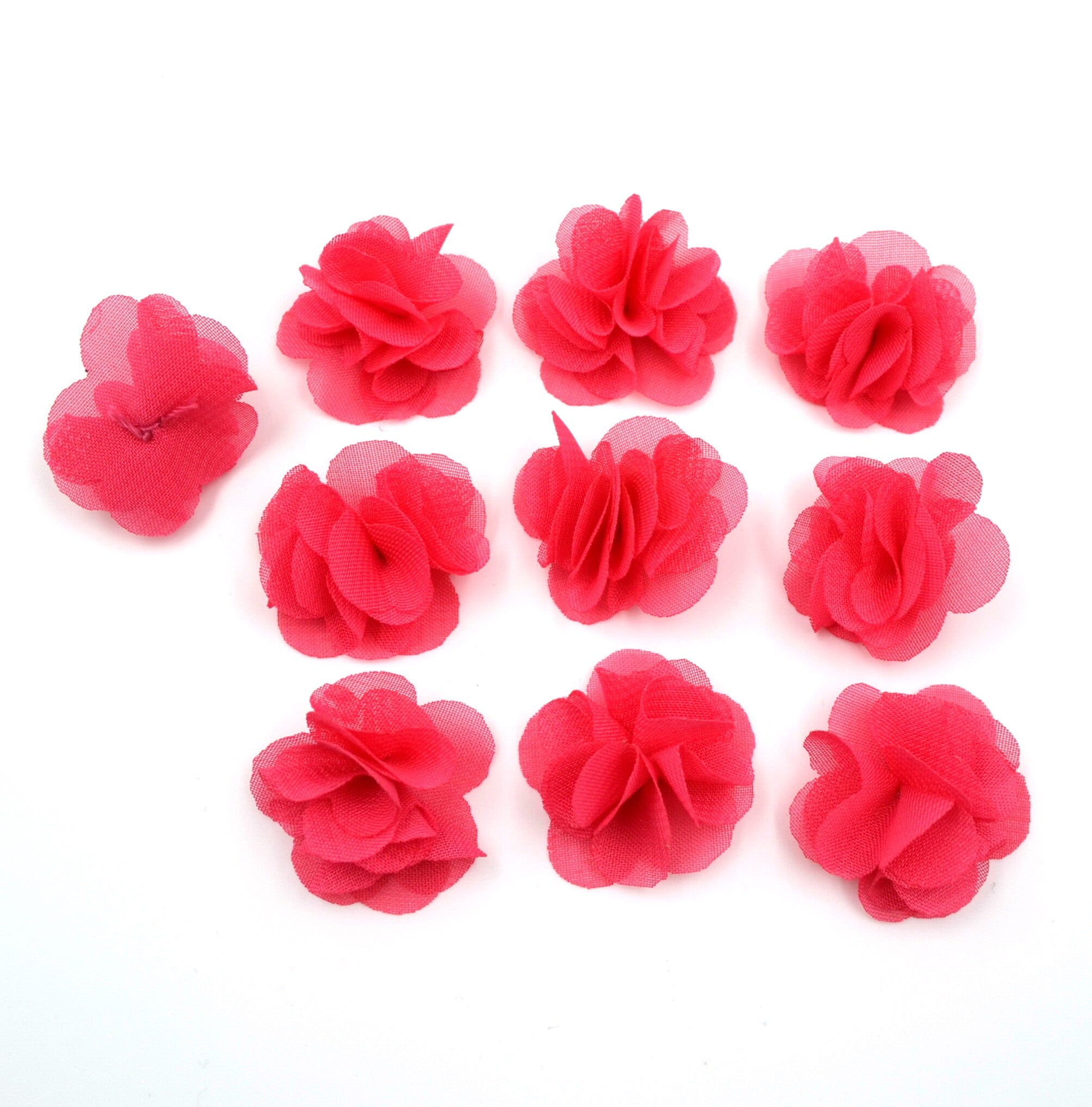 Lot de 10 petites fleurs voile fuchsia
