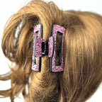 Pince à cheveux paillette rose - crabe rectangulaire