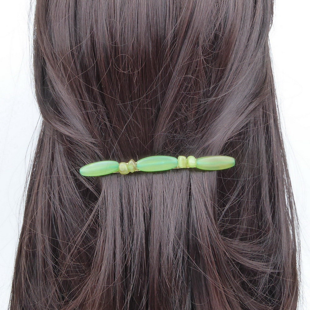 Barrette cheveux longue perles résine