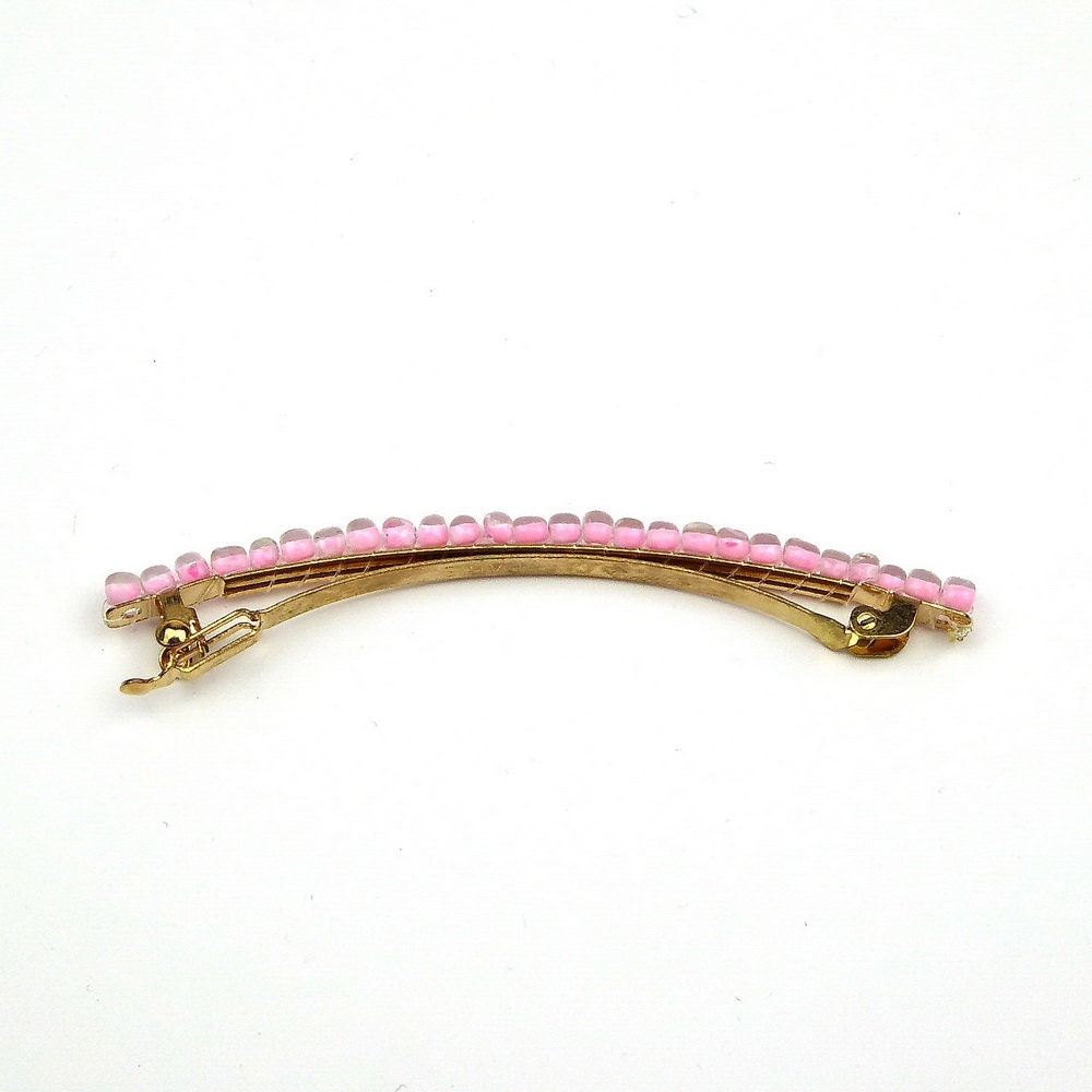 Barrette cheveux fine 8cm, perles de rocaille rose, cheveux fins
