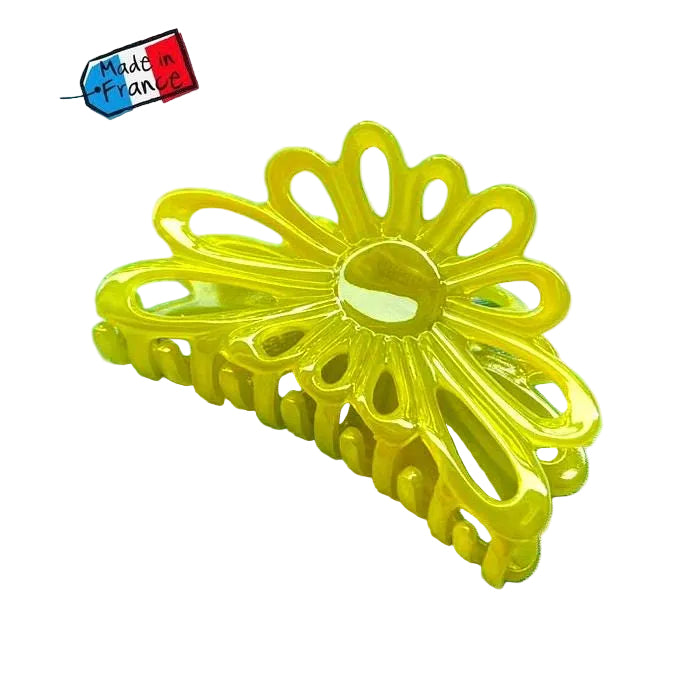 Pince à cheveux fleur acétate Jaune – Fait main, Made in France 8 cm