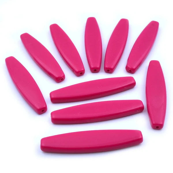 Lot de 10 perles ovales plates en acrylique, fuchsia