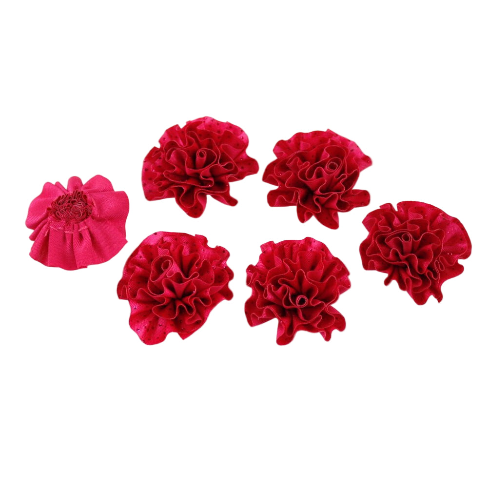 Lot de 6 petites fleurs en tissu satiné et paillettes