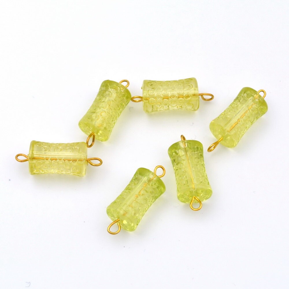 Perles Cylindriques Acrylique Jaune 15x8mm Tige Dorée - Lot de 10