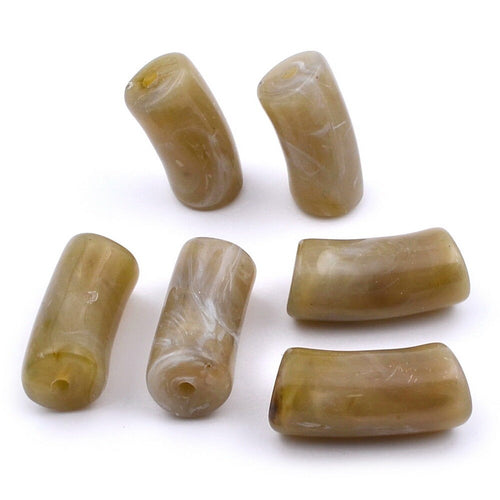 6 perles cylindriques courbes en acrylique marbré