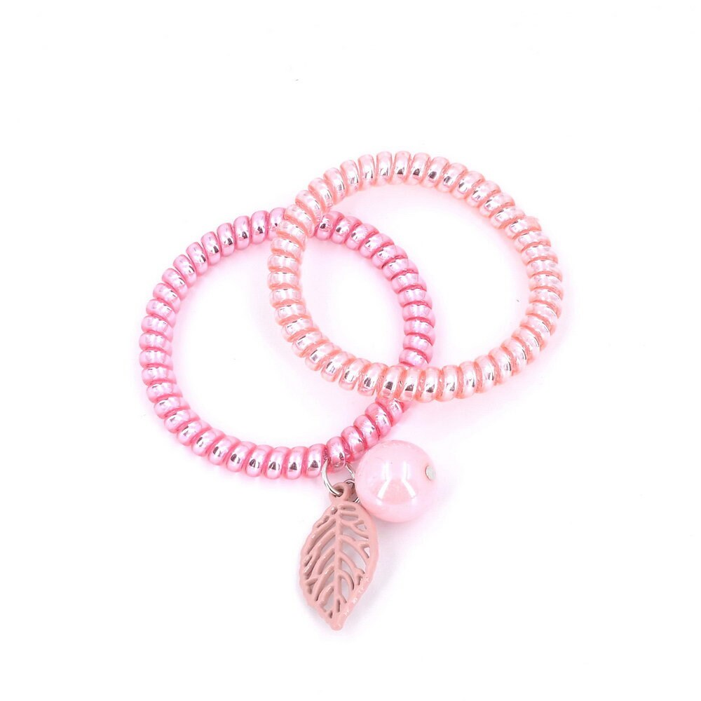 Elastiques cheveux torsadé avec pendants perles, lot de 2pcs