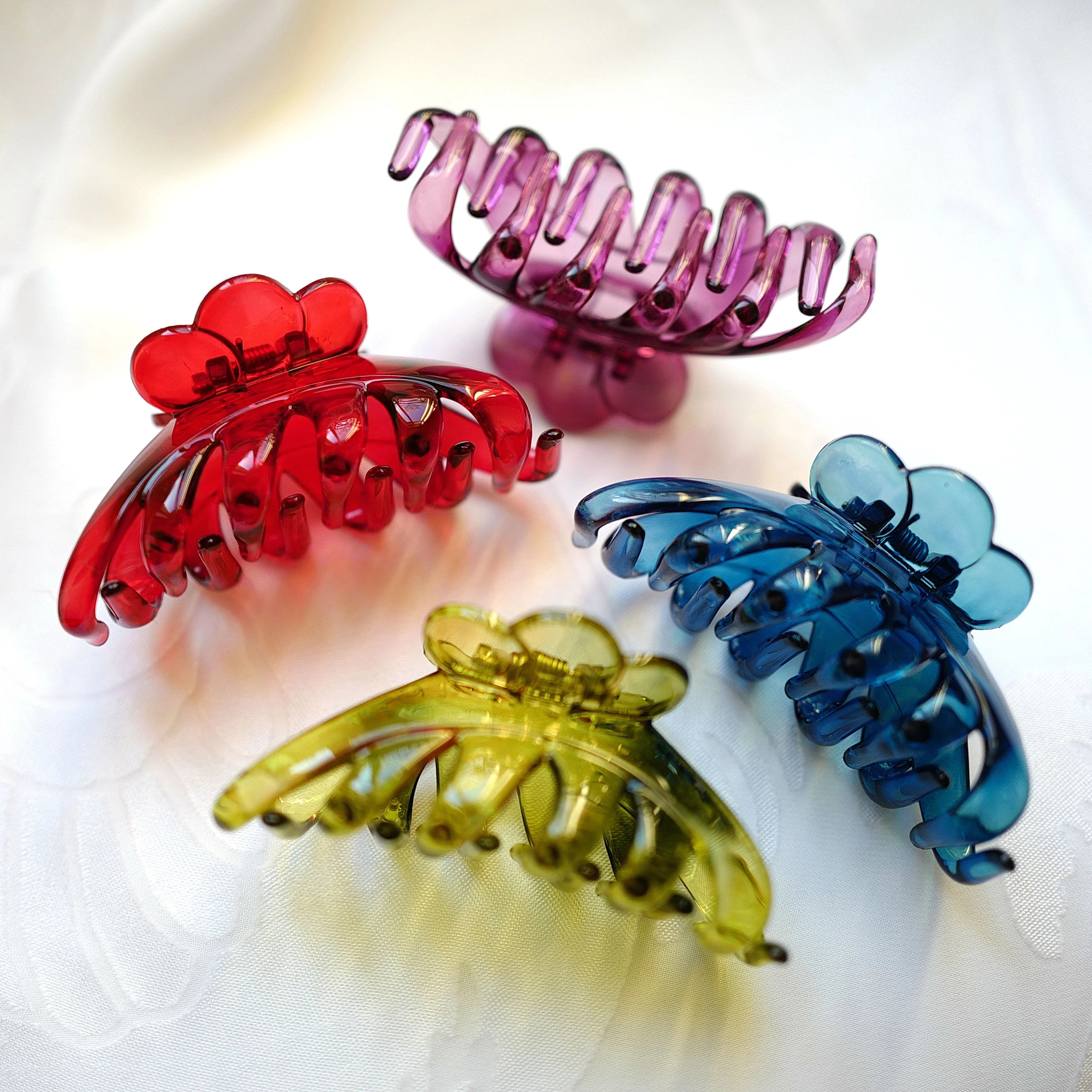 Pince crabe cheveux épais 9.5cm verni bleu, rouge, vert, violet