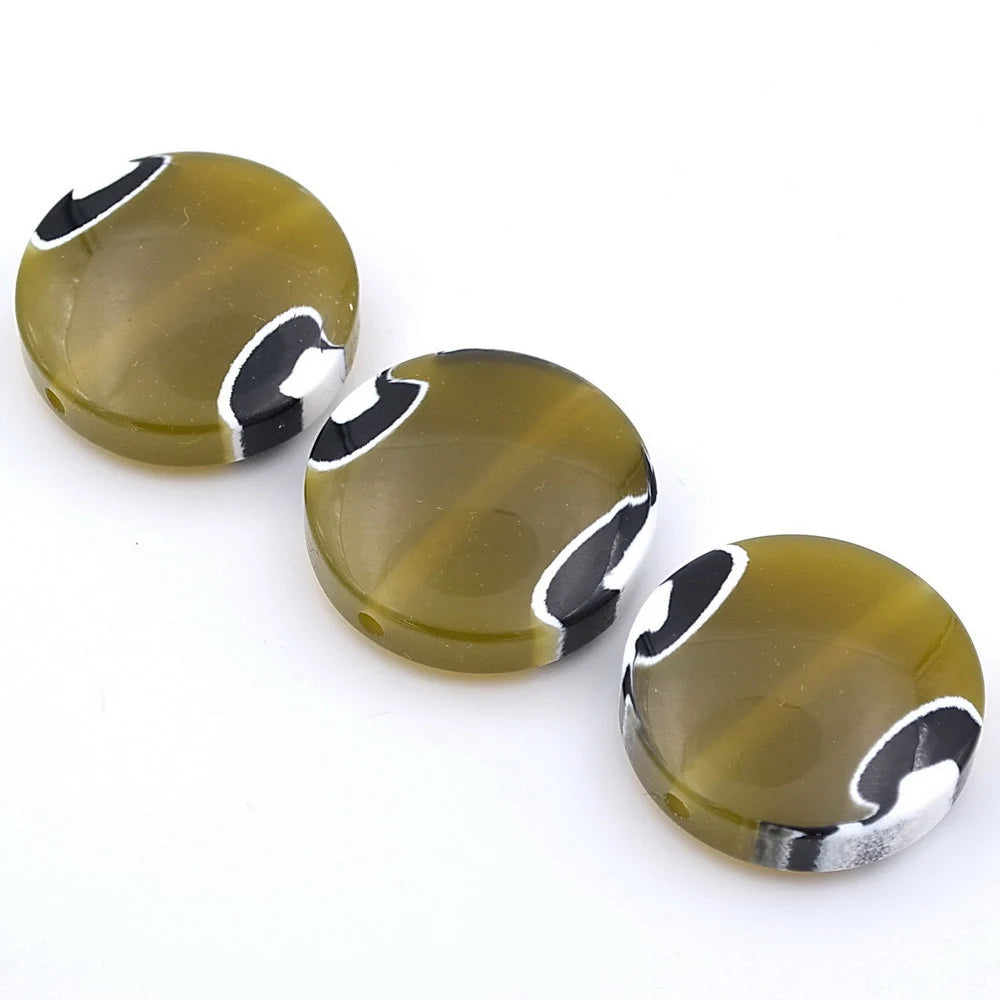 Lot de 6 perles rondes plates en polyrésine