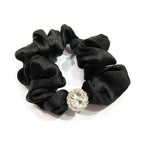 Élastique cheveux tissu satiné noir avec bijou strass cristal