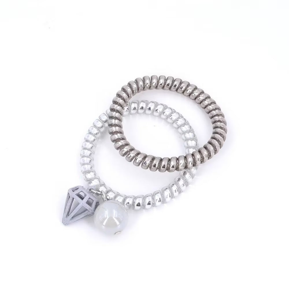 Elastiques cheveux torsadé avec pendants perles, lot de 2pcs