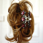 Pince à cheveux crabe motif fleur 10cm fait main - chignon