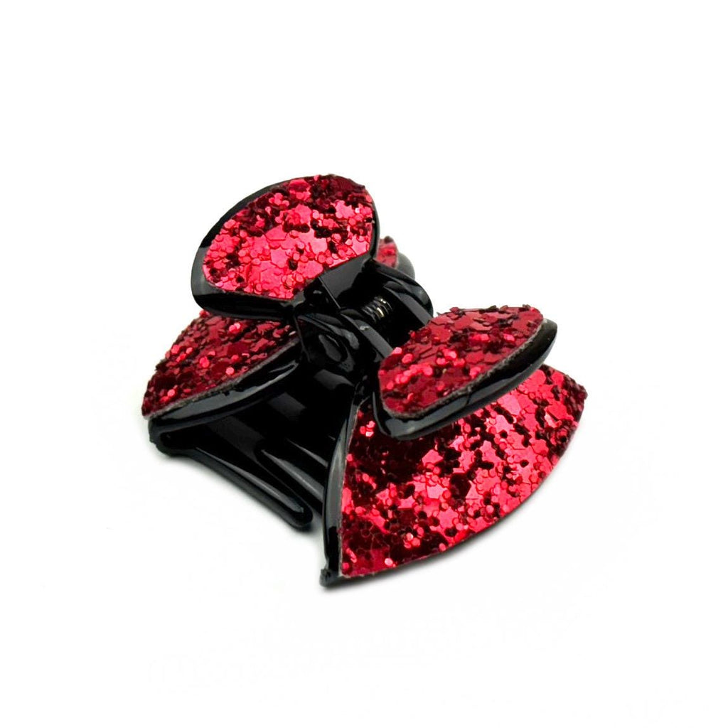 pince cheveux forme nœud recouverte de paillettes rouge